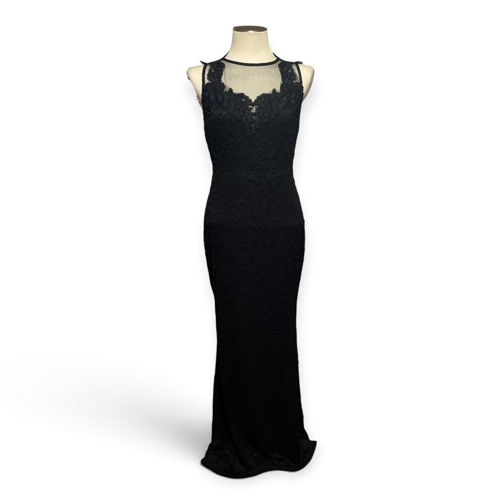 Symphony Lace Illusion Mesh Stretch Long Formal Dress Gown Black Large